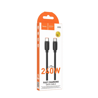 Câble de Données et de Charge USB-C - USB-C HOCO X115, 240W, 1m, Noir