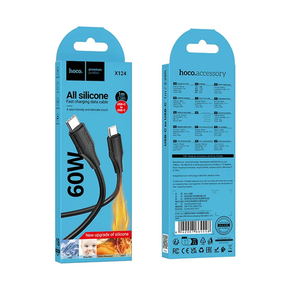 USB-C Data- en Oplaadkabel - USB-C HOCO X124, 60W, 1m, Zwart