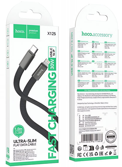 USB-C - Lightning Data- en Oplaadkabel HOCO X125, 30W, 1m, Zwart