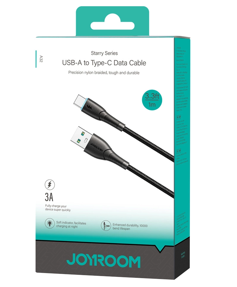 Data- en Oplaadkabel USB-A - USB-C Joyroom S-A32, 18W, 1m, Zwart