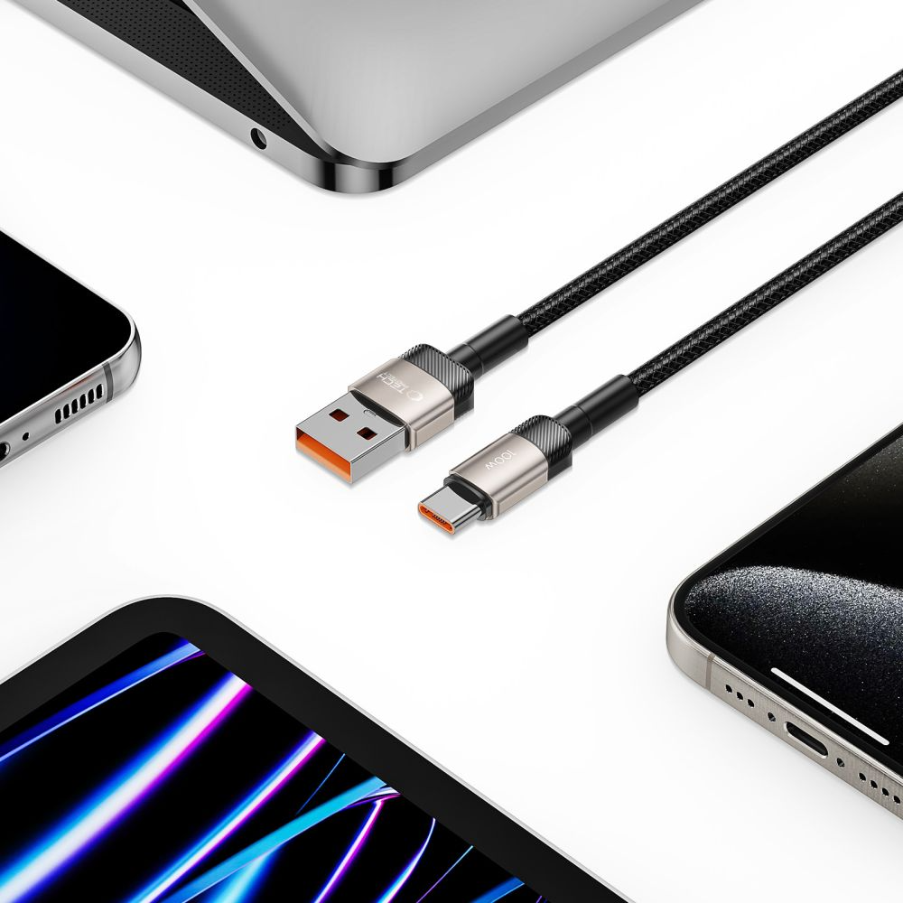USB-A naar USB-C Data- en Oplaadkabel Tech-Protect Ultraboost EVO, 100W, 1m, Zilver