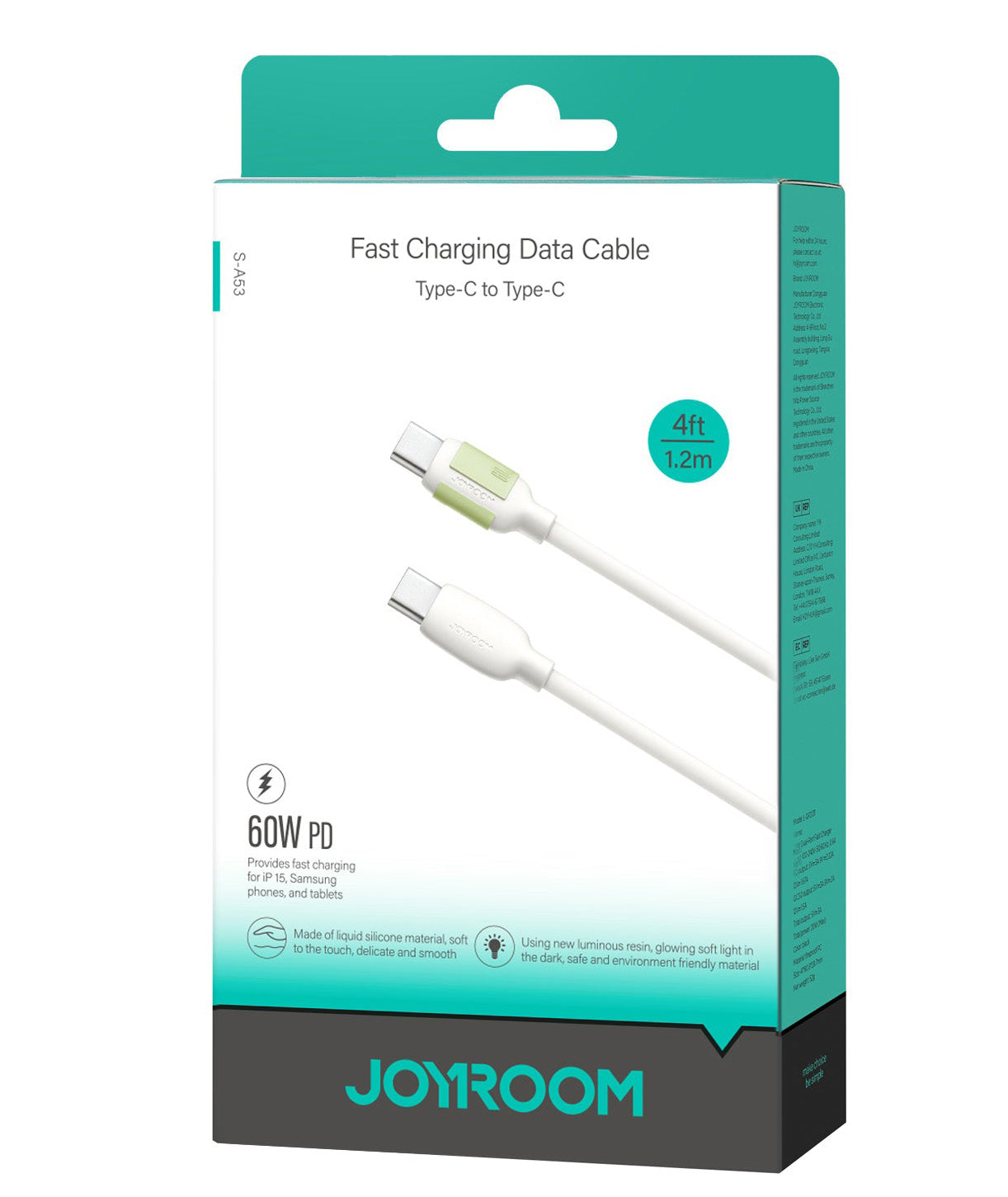 USB-C Data- en Oplaadkabel - USB-C Joyroom S-A53, 60W, 1.2m, Beige