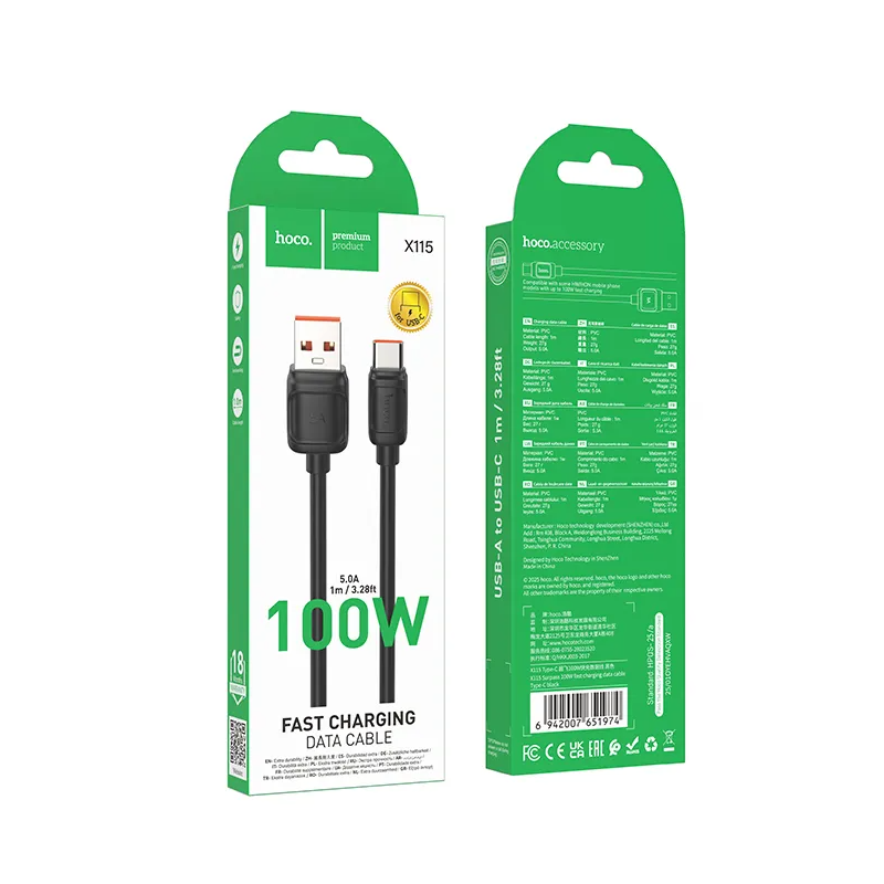 Daten- und Ladekabel USB-A - USB-C HOCO X115, 100W, 1m, Schwarz