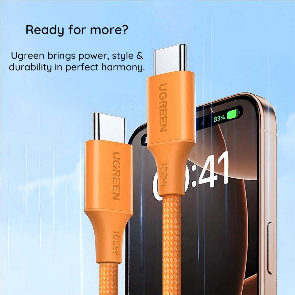 USB-C Data- en Oplaadkabel - USB-C UGREEN L502, 100W, 1m, Oranje