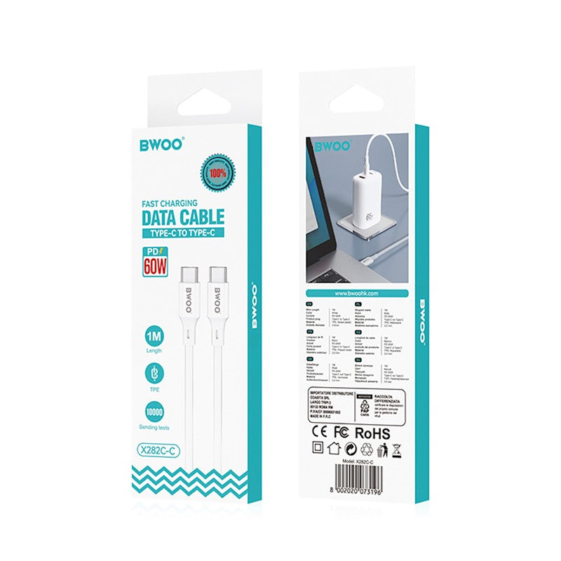 USB-C Data and Charging Cable - USB-C BWOO X282, 60W, 1m, White
