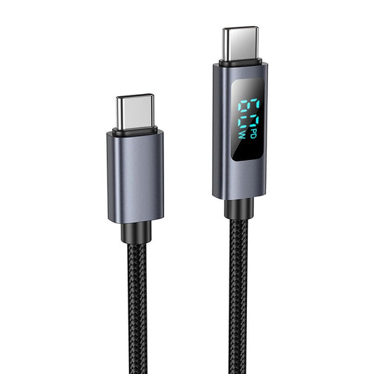 Câble de Données et de Charge USB-C - USB-C HOCO Display X112, 60W, 1m, Noir