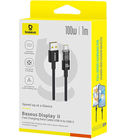Data- en Oplaadkabel USB-A - USB-C Baseus Display 2, 100W, 1m, Zwart P10382701121-00