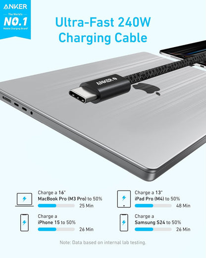USB-C Data en Oplaadkabel - USB-C Anker Zolo, 240W, 1.8m, Zwart A8060H12