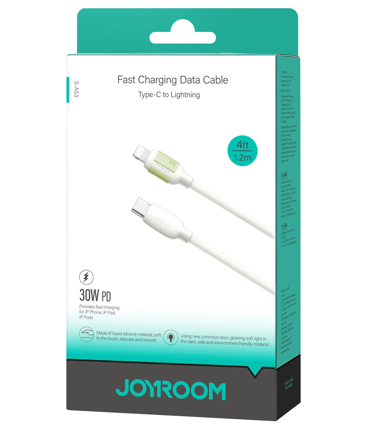 USB-C - Lightning Data- en Oplaadkabel Joyroom S-A53, 30W, 1.2m, Beige