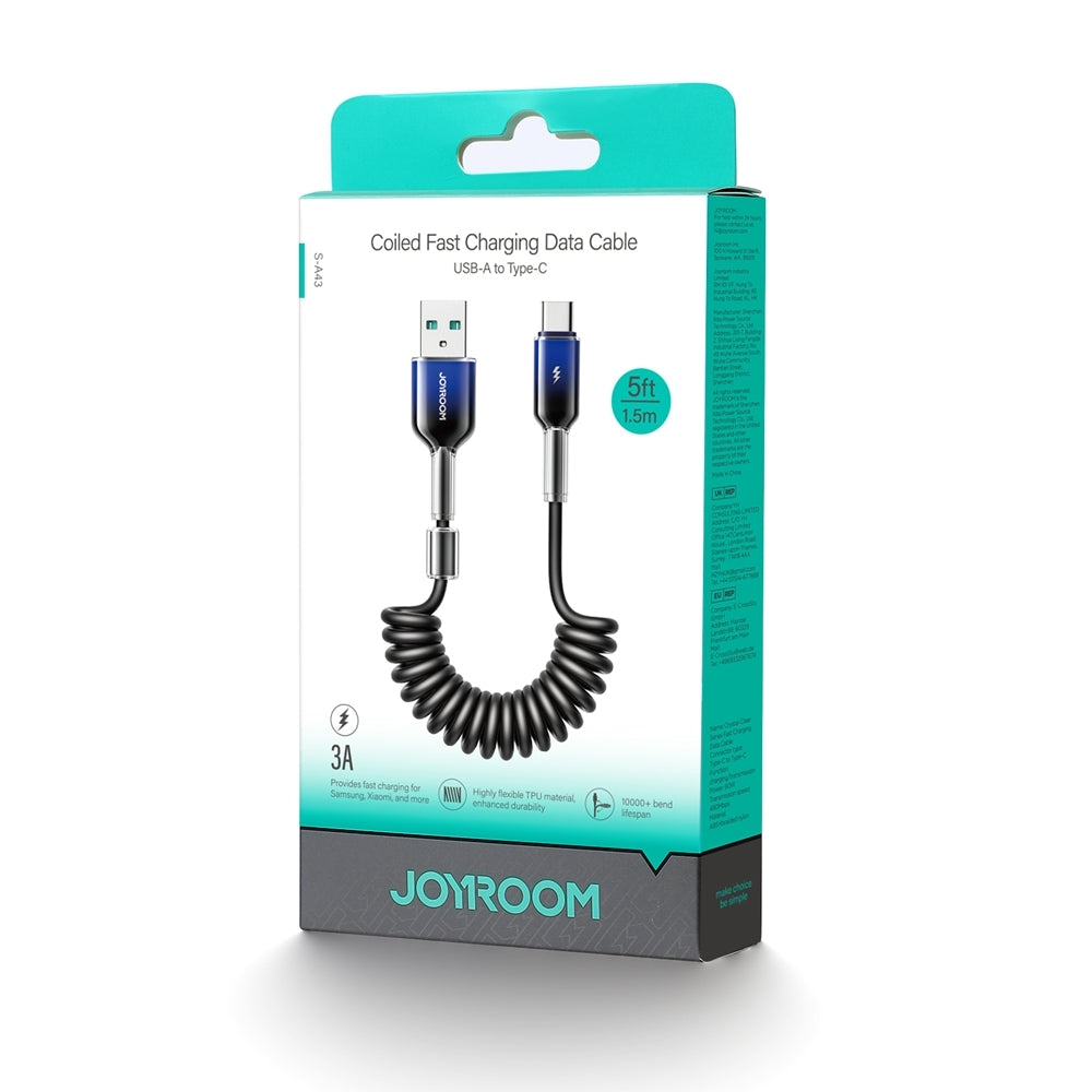 USB-A - USB-C Joyroom S-A43 Crystal Data- en Oplaadkabel, 60W, 1.5m, Zwart