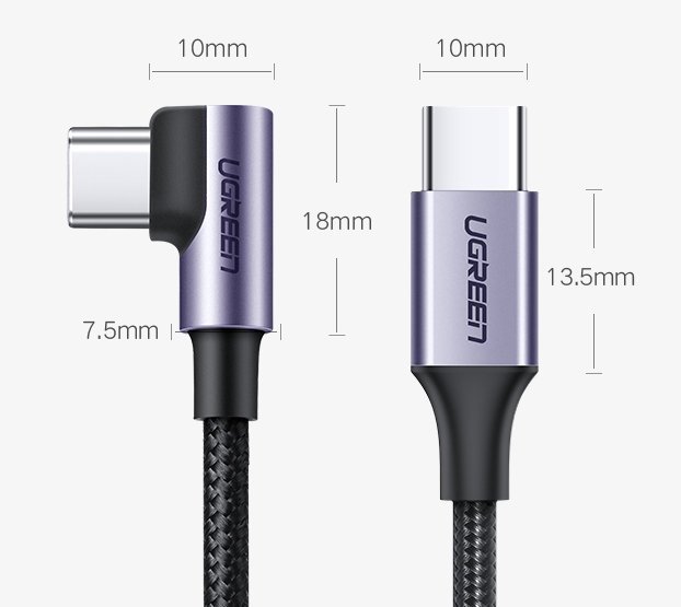 USB-C data- en oplaadkabel - USB-C UGREEN US255 USB-C schuin, 60W, 1m, Grijs