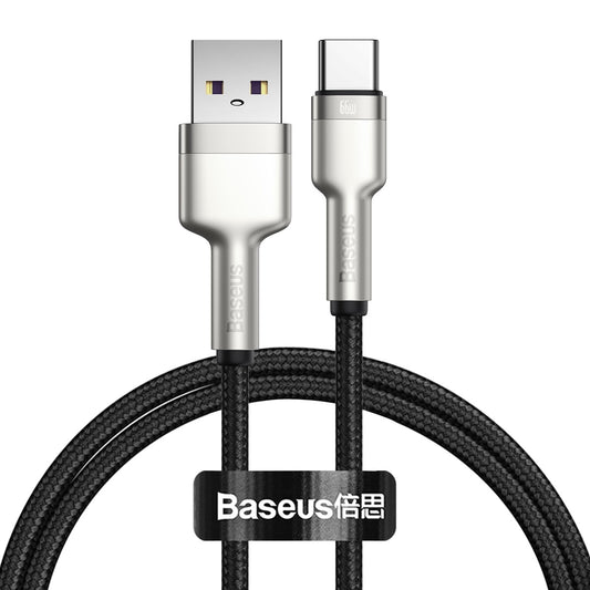 Data- en oplaadkabel USB-A - USB-C Baseus Cafule Metaalserie, 66W, 1m, Zwart CAKF000101 CAKF000101