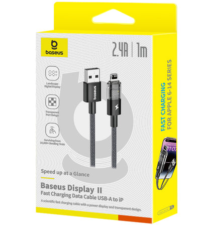 USB-A - Lightning Baseus Display 2 Data- en Oplaadkabel, 18W, 1m, Zwart P10382700121-00