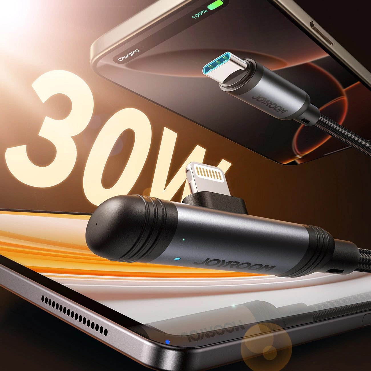 USB-C - Lightning Data- en Oplaadkabel Joyroom S-A56 EnjoyX Angled, 30W, 1.2m, Zwart