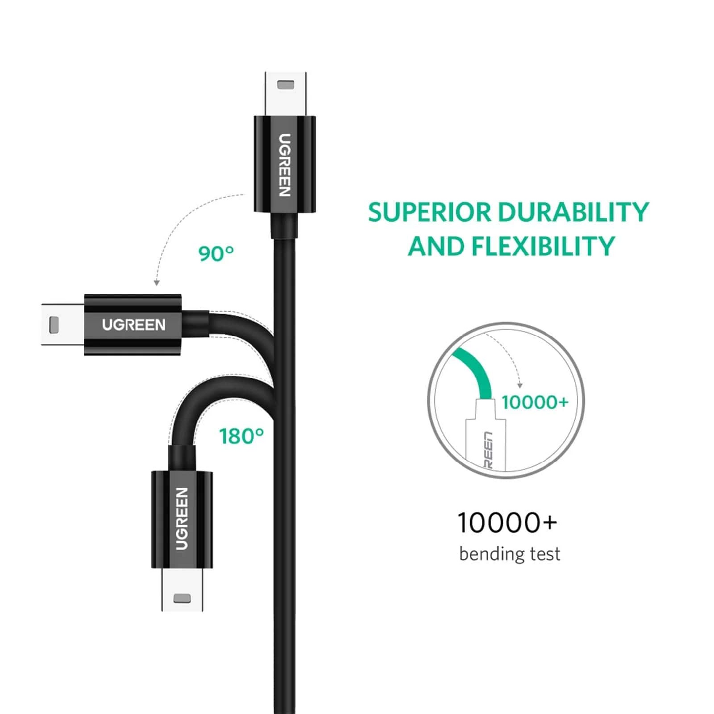 Daten- und Ladekabel USB-C - miniUSB UGREEN US242, 18W, 1m, Schwarz