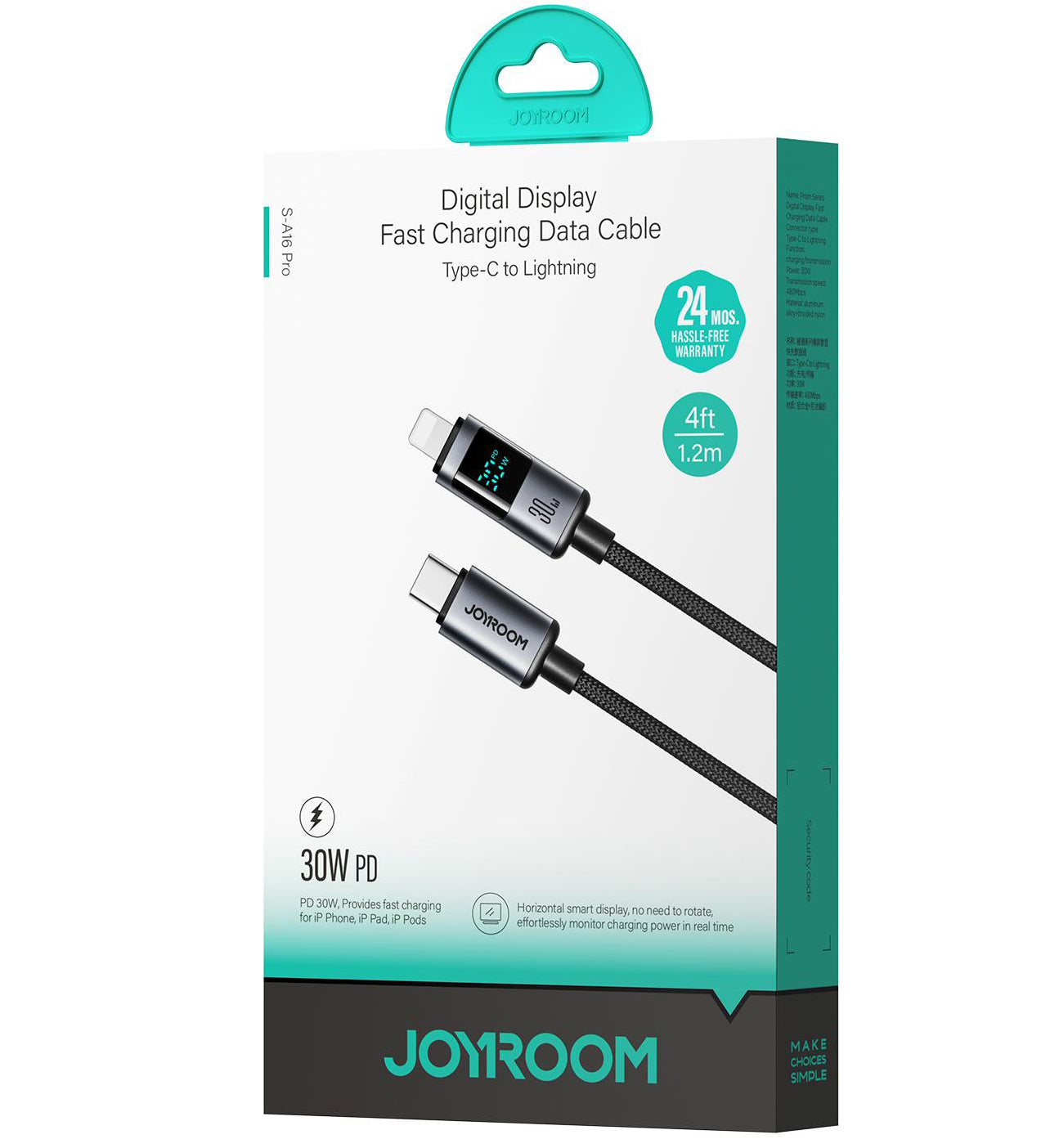 USB-C - Lightning Lade- und Datenkabel Joyroom S-A16 Pro Prism Display, 30W, 1,2m, Schwarz