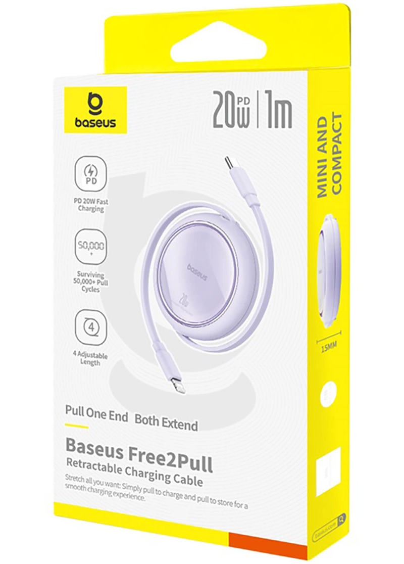 Daten- und Ladekabel USB-C - Lightning Baseus Free2Pull Mini Retractable, 20W, Lila P10364501511-00