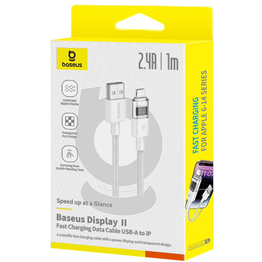 Data- en Oplaadkabel USB-A - Lightning Baseus Display 2, 18W, 1m, Wit P10382700211-00