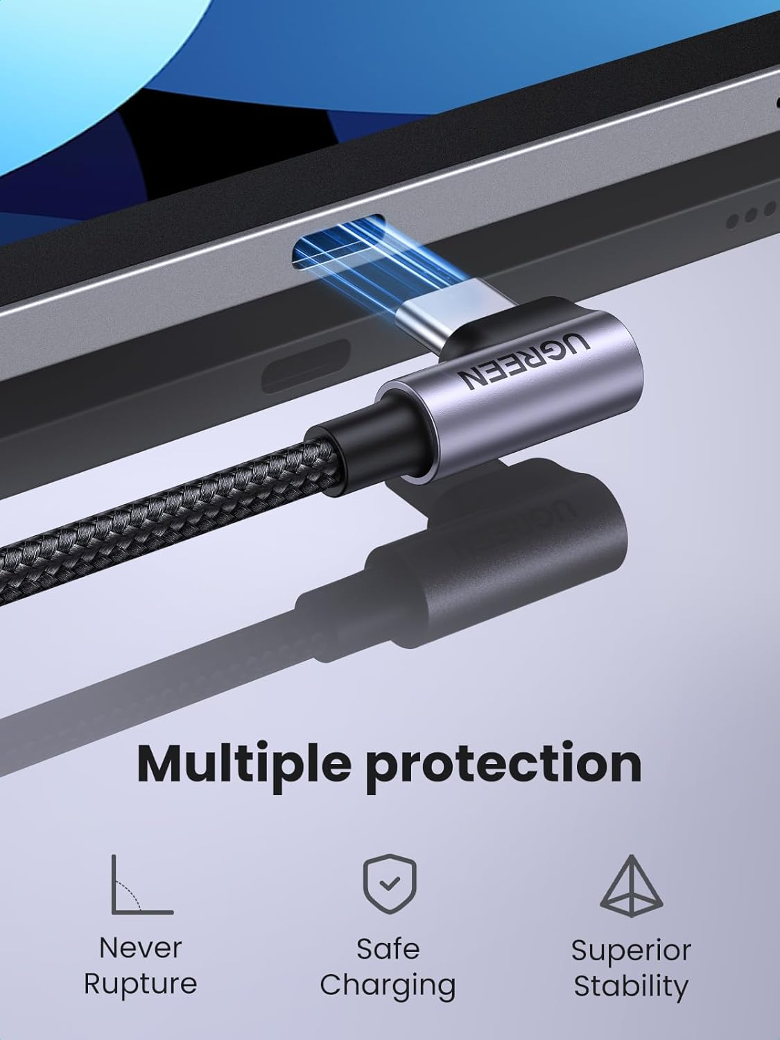 USB-C Daten- und Ladekabel - USB-C UGREEN US255 Angled, 60W, 3m, Grau