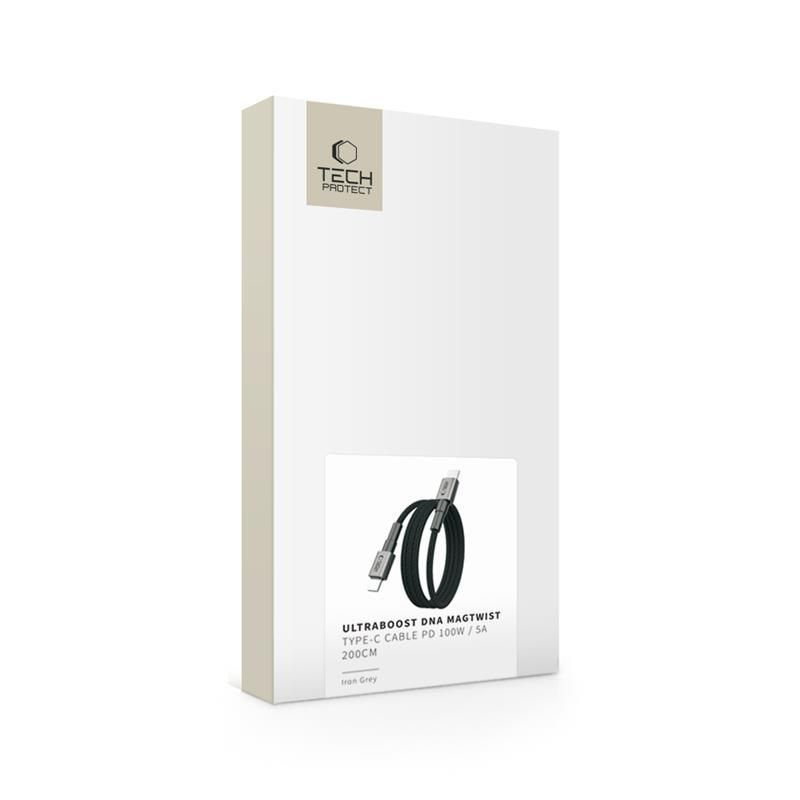 Câble de Données et de Charge USB-C - USB-C Tech-Protect Ultraboost DNA MagTwist, 100W, 2m, Gris