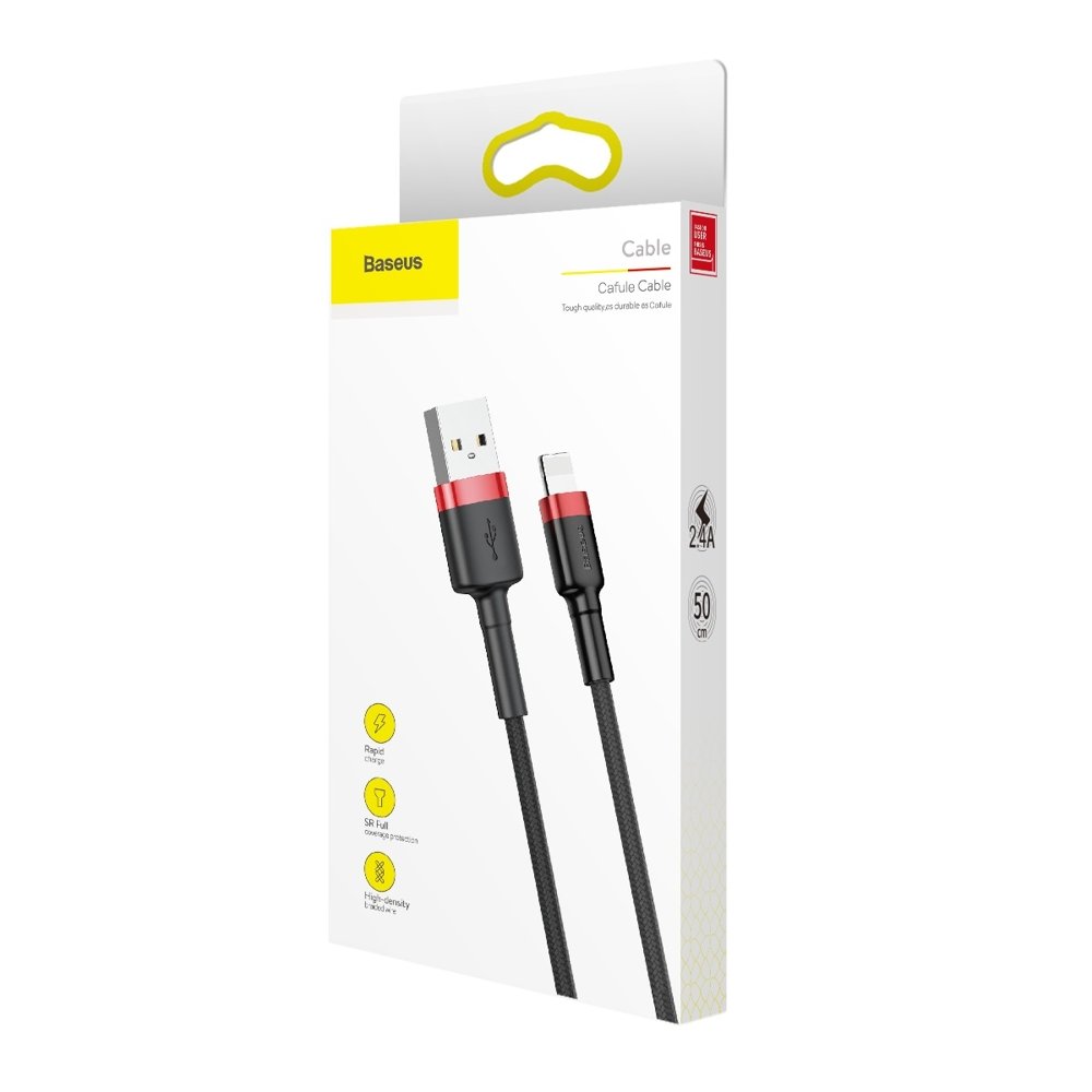 Câble de données et de chargement USB-A - Lightning Baseus Cafule, 18W, 0.5m, Rouge CALKLF-A19