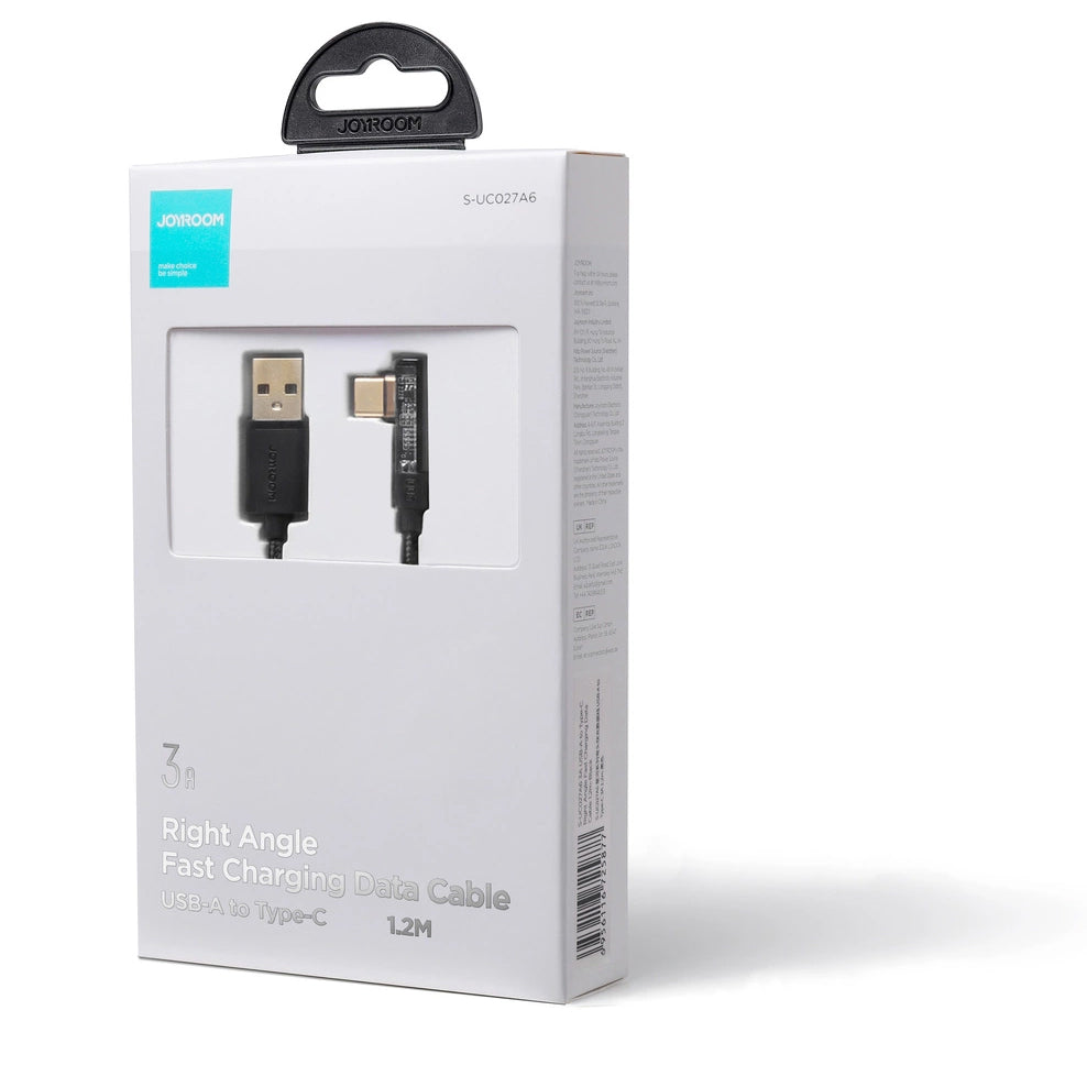 USB-A to USB-C Data and Charging Cable Joyroom S-UC027A6 Angled, 60W, 1.2m, Black