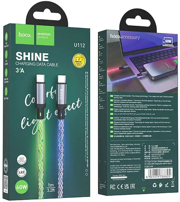 USB-C Daten- und Ladekabel - USB-C HOCO U112, 60W, 1m, Grau