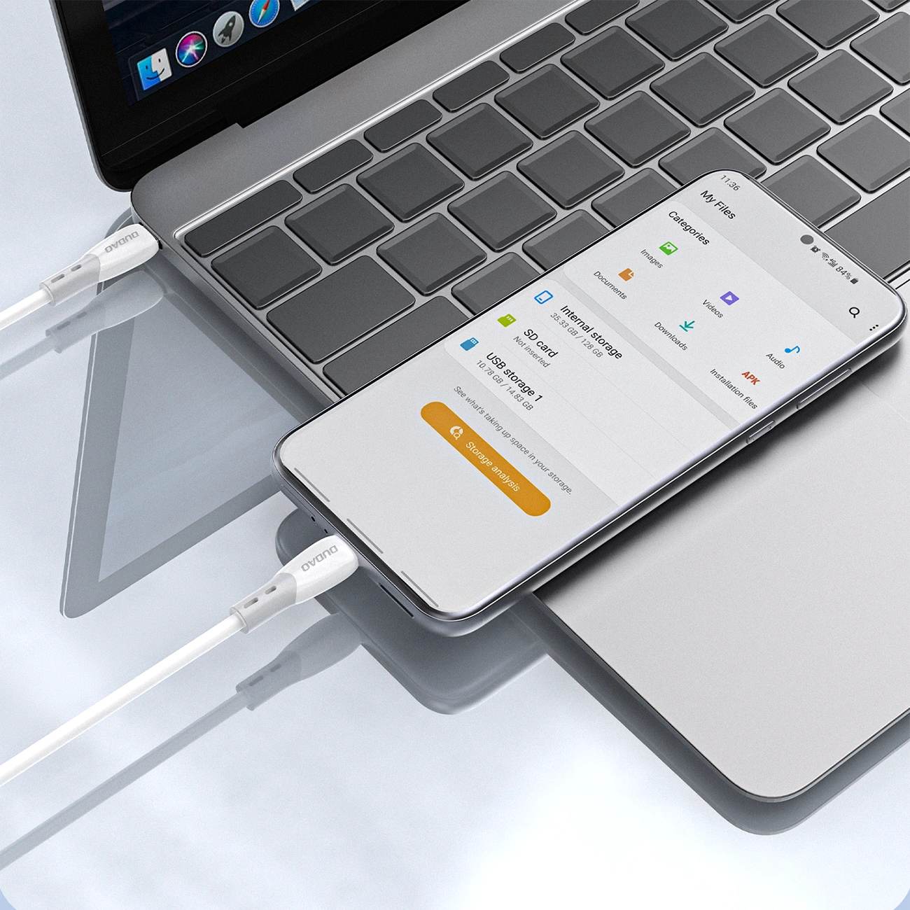 USB-C Data- en Oplaadkabel - USB-C Dudao L25SC, 60W, 2m, Wit