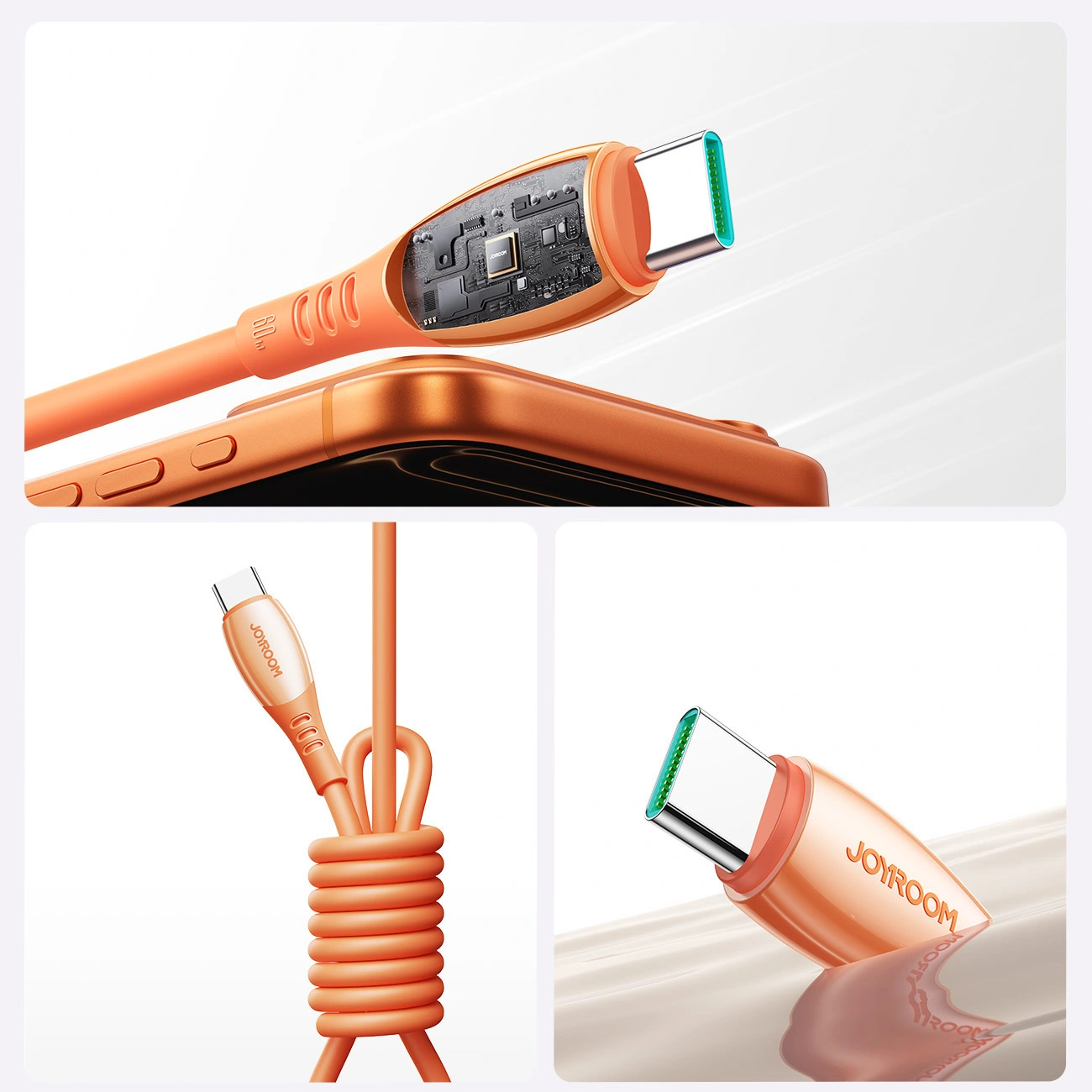 Câble de Données et de Charge USB-C - USB-C Joyroom S-A59 Vibrant, 60W, 1.2m, Orange