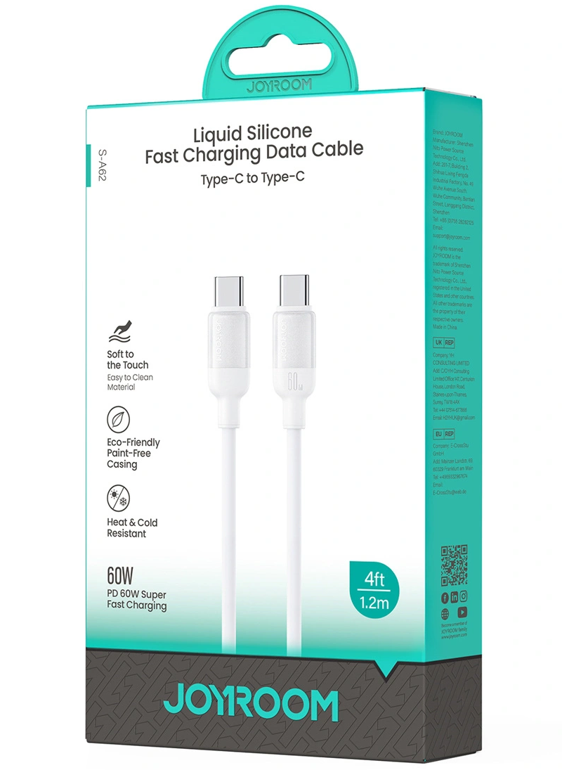 USB-C Data- en Oplaadkabel - USB-C Joyroom S-A62 Lively, 60W, 1,2m, Wit