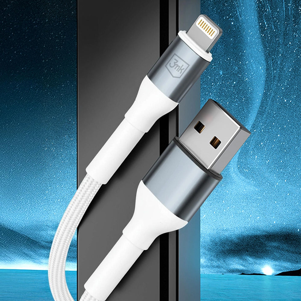 Data- en Oplaadkabel USB-A - Lightning 3MK Hyper N, 12W, 2m, Wit