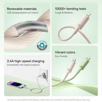 Câble de Données et de Charge USB-A - Lightning Baseus Habitat, 18W, 2m, Vert P10360200631-01