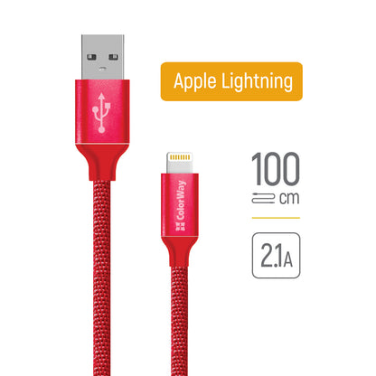 Câble de Données et de Charge USB-A - Lightning ColorWay CW-CBUL004, 18W, 1m, Rouge