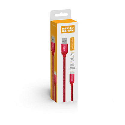 Câble de Données et de Charge USB-A - Lightning ColorWay CW-CBUL004, 18W, 1m, Rouge
