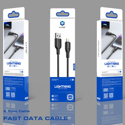 Data- en Oplaadkabel USB-A - Lightning Lito LD06L, 18W, 1m, Zwart
