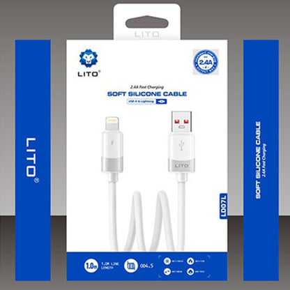 Data- en Oplaadkabel USB-A - Lightning Lito LD07, 60W, 1m, Wit