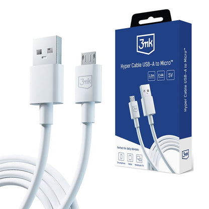 Data- en Oplaadkabel USB-A - microUSB 3MK Hyper, 18W, 1.2m, Wit