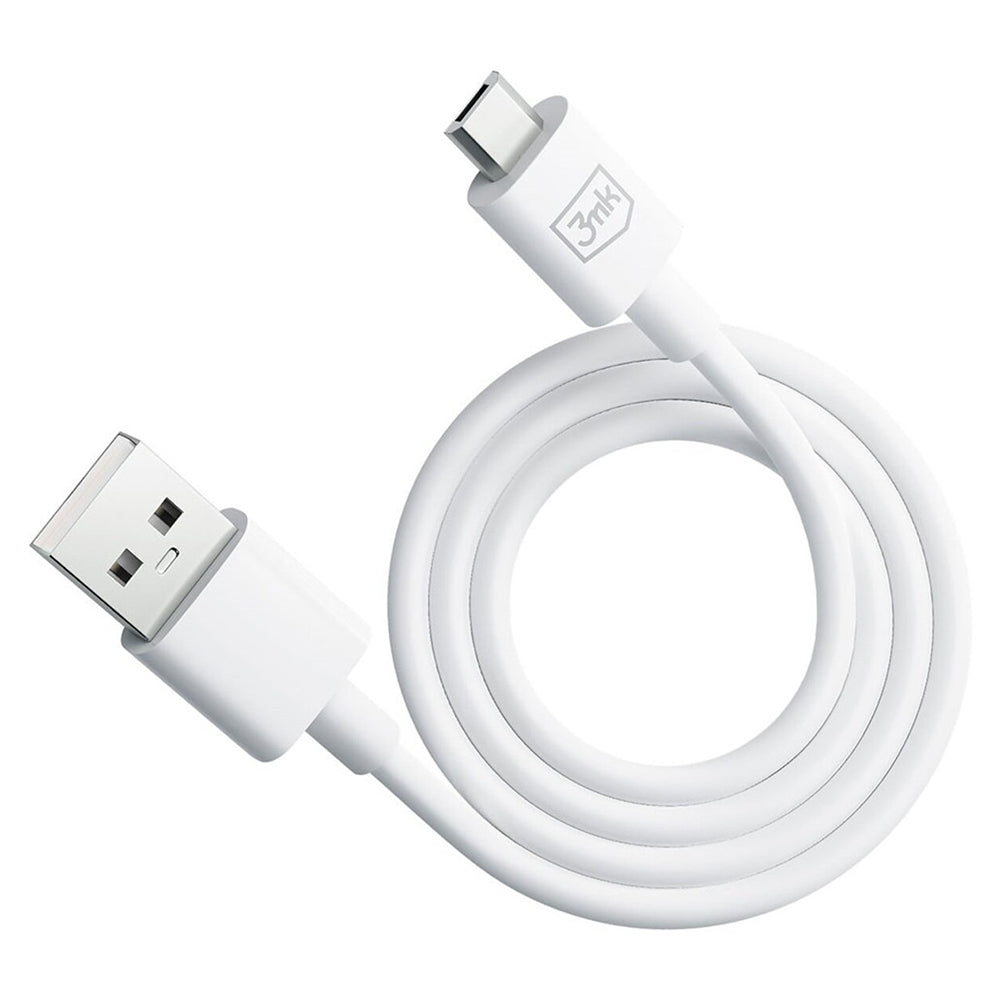 Data- en Oplaadkabel USB-A - microUSB 3MK Hyper, 18W, 1.2m, Wit