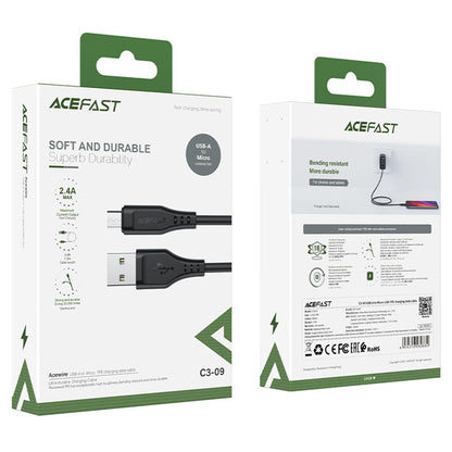 Data- en Oplaadkabel USB-A - microUSB Acefast C3-09, 18W, 1.2m, Zwart
