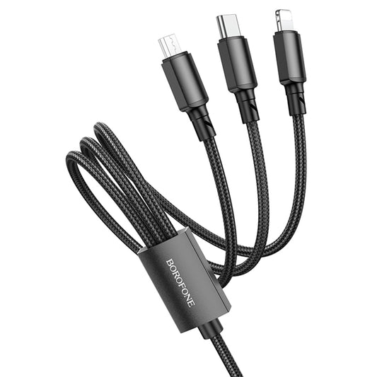 USB-A - Lightning / microUSB / USB-C Oplaadkabel Borofone BX72, 18W, 1m, Zwart