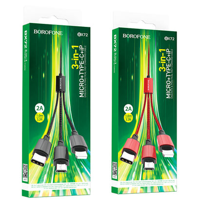 Câble de Chargement USB-A - Lightning / microUSB / USB-C Borofone BX72, 18W, 1m, Noir