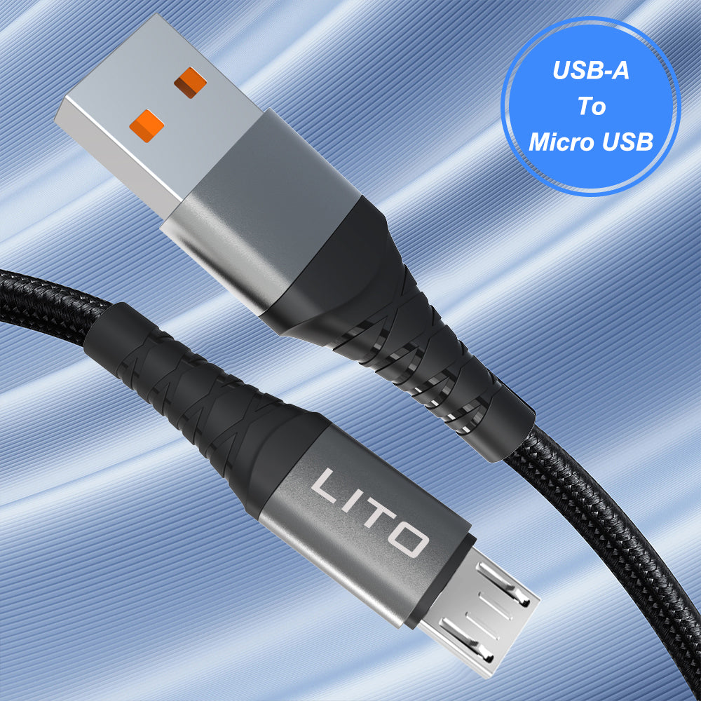 Data- en Oplaadkabel USB-A - microUSB Lito LD08V, 18W, 1m, Zwart