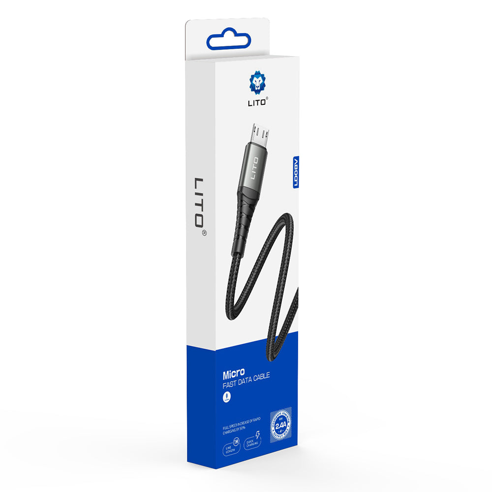 Data- en Oplaadkabel USB-A - microUSB Lito LD08V, 18W, 1m, Zwart
