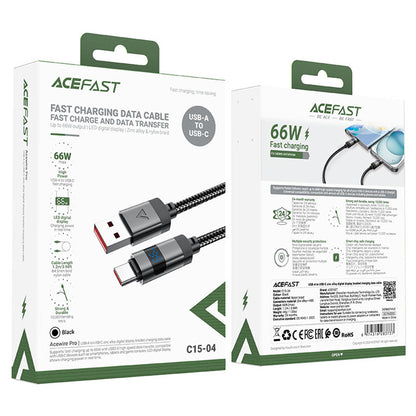 Daten- und Ladekabel USB-A - USB-C Acefast C15-04 Display, 66W, 1.2m, Schwarz