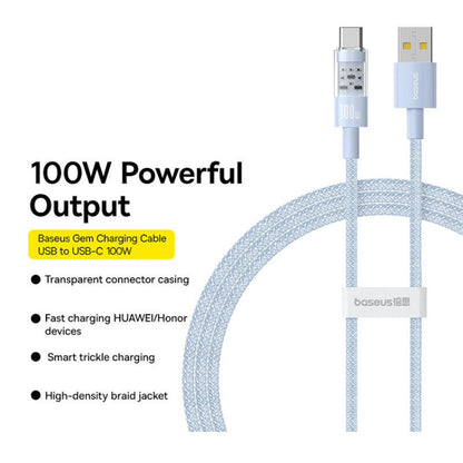 Data- en Oplaadkabel USB-A - USB-C Baseus Gem, 100W, 2m, Blauw P10373002311-01