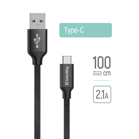 USB-A to USB-C Data and Charging Cable ColorWay CW-CBUC003, 18W, 1m, Black