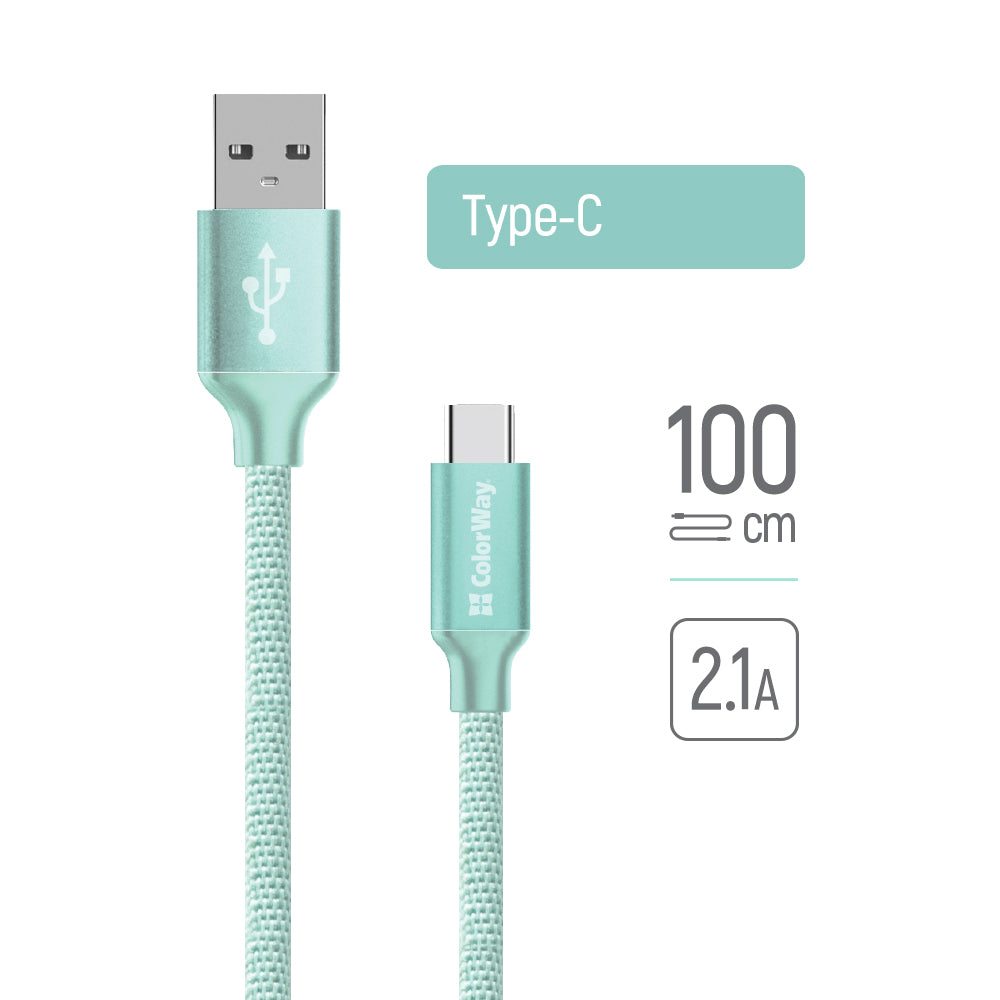 Data- en Oplaadkabel USB-A - USB-C ColorWay CW-CBUC003, 18W, 1m, Groen
