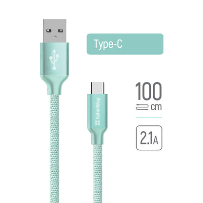Data- en Oplaadkabel USB-A - USB-C ColorWay CW-CBUC003, 18W, 1m, Groen