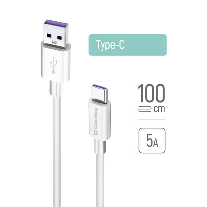 USB-A to USB-C Data and Charging Cable ColorWay CW-CBUC019, 18W, 1m, White
