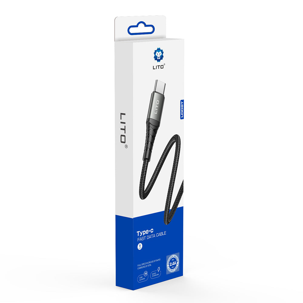 Data- en Oplaadkabel USB-A - USB-C Lito LD08T, 18W, 1m, Zwart
